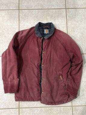 Vintage Carhartt Men's Maroon/Red Workcoat Size M